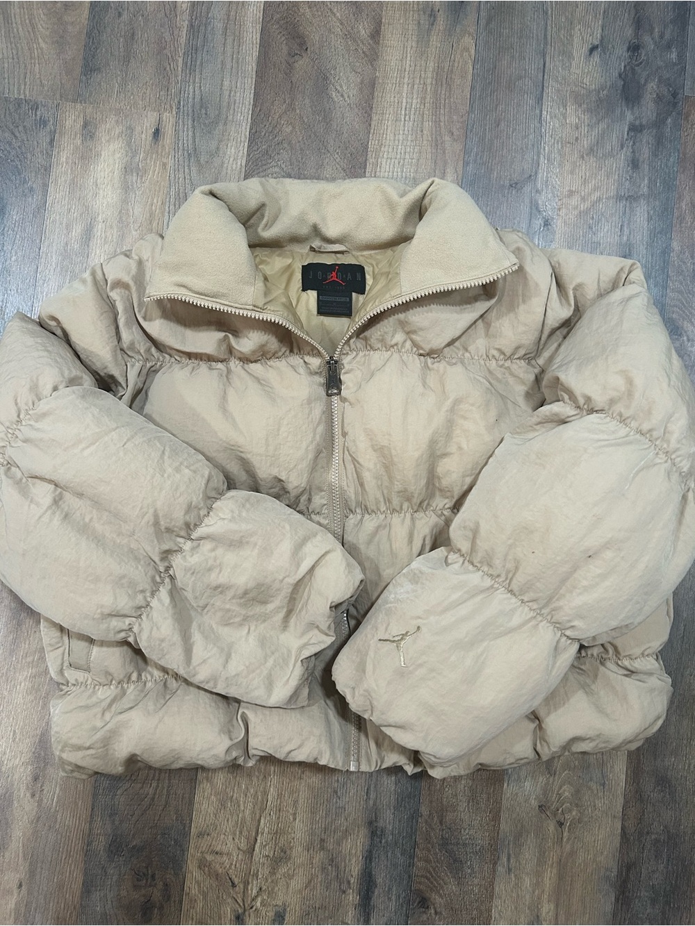 Air Jordan Women’s Beige Puffer Jacket with Stand Collar